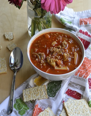 spicy lentil and soy chorizo soup