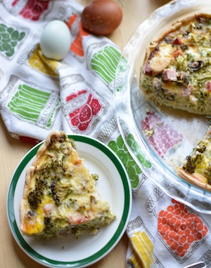 cheddar, ham, mushroom and broccoli quiche