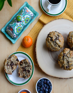 banana chocolate chip muffins made with coconut oil